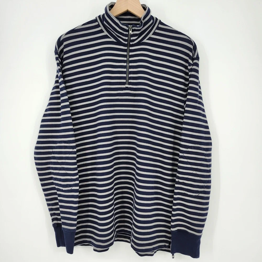 J. Crew Navy and Gray Striped Quarter Zip Up Sweater